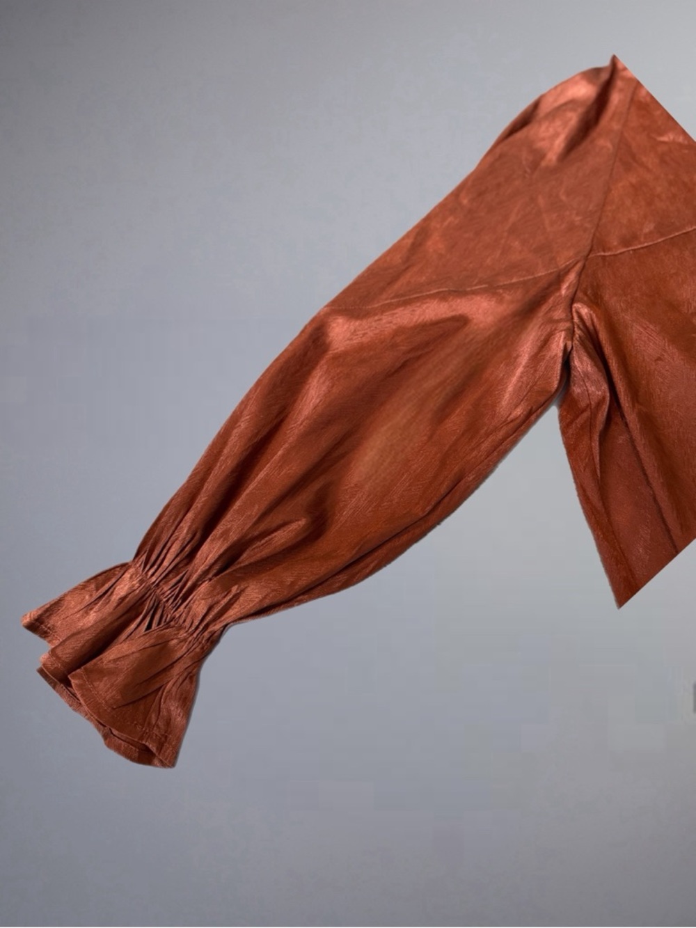 Entro Brown Satin Babydoll Blouse Boho Peasant Tie Neck Puff Sleeve XL - Picture 5 of 7